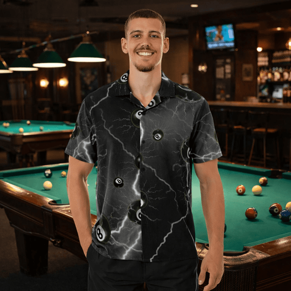 Angel holding 8 - ball, lightning and 8 - balls around, Button up Shirt - JonesTees