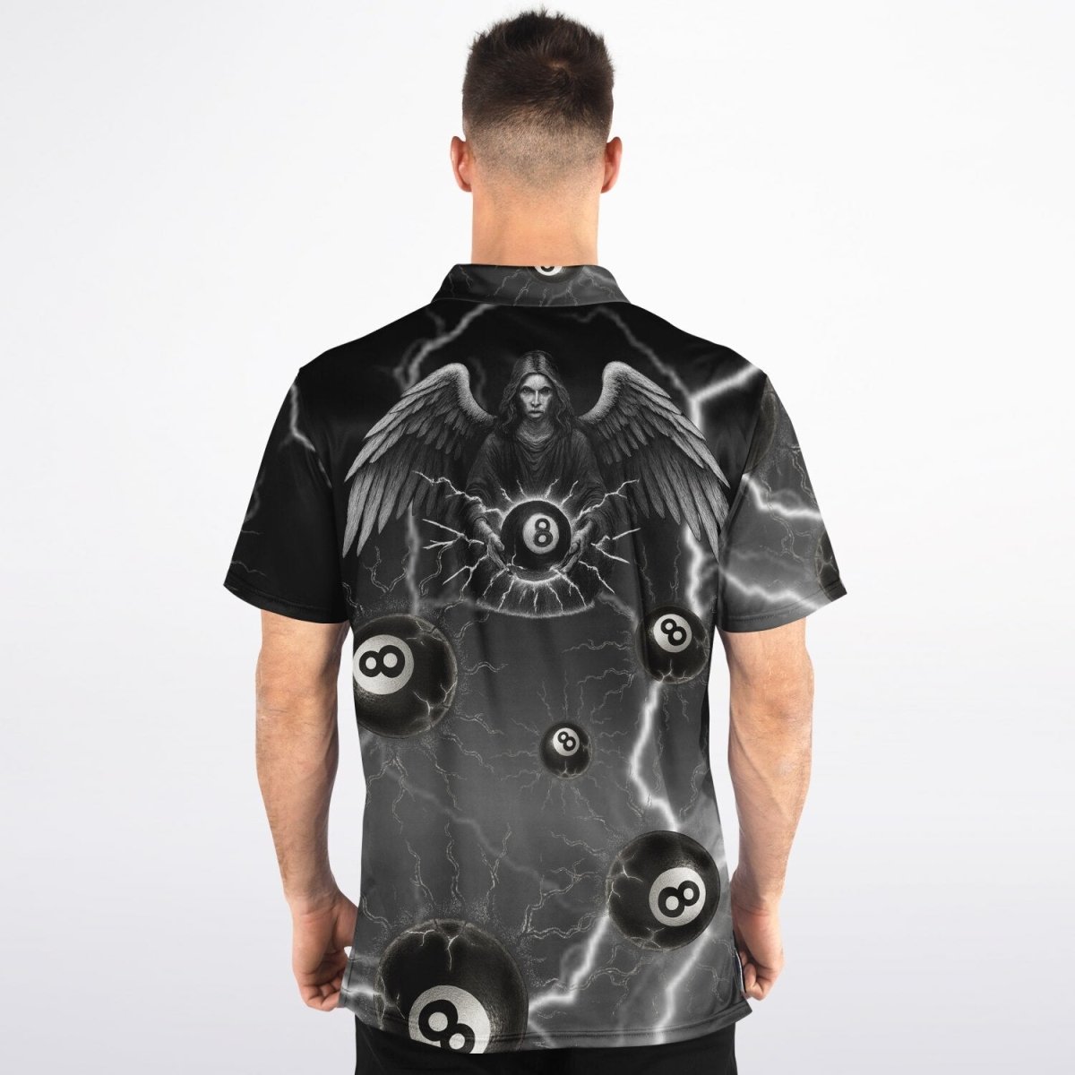 Angel Holding 8Ball, Lightning and 8 - balls, Polo Shirt - JonesTees