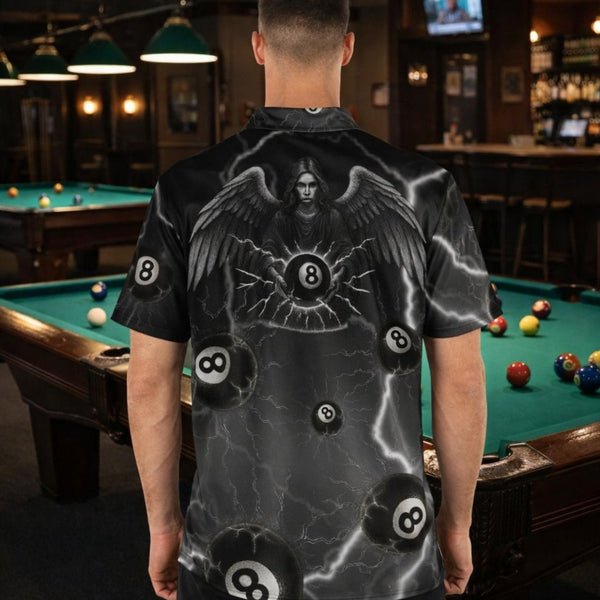 Angel Holding 8Ball, Lightning and 8 - balls, Polo Shirt - JonesTees