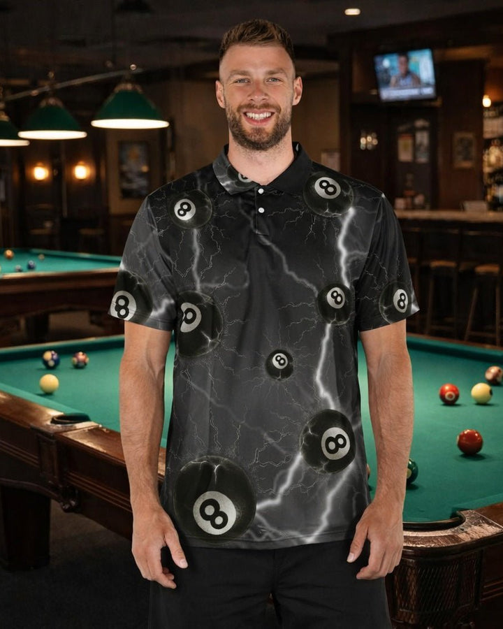 Angel Holding 8Ball, Lightning and 8 - balls, Polo Shirt - JonesTees