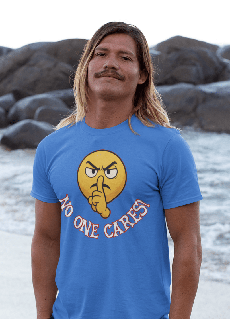 Angry Shooshing Emoji with No One Cares!, Cotton Unisex T-shirt - JonesTees