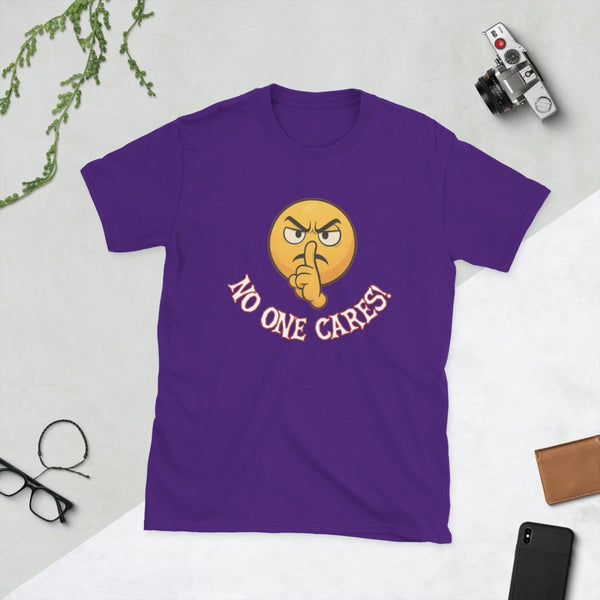 Angry Shooshing Emoji with No One Cares!, Cotton Unisex T-shirt - JonesTees