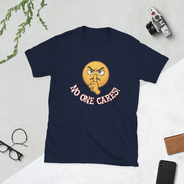 Angry Shooshing Emoji with No One Cares!, Cotton Unisex T-shirt - JonesTees