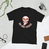 Angry Shooshing Skull with No One Cares! Cotton Unisex T-shirt - JonesTees