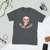 Angry Shooshing Skull with No One Cares! Cotton Unisex T-shirt - JonesTees