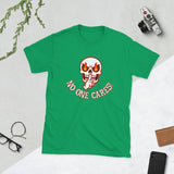 Angry Shooshing Skull with No One Cares! Cotton Unisex T-shirt - JonesTees