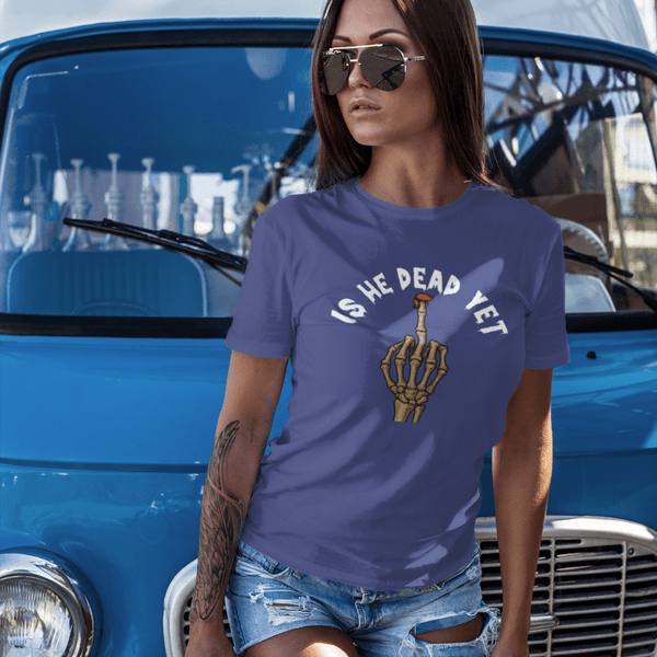 Is He Dead Yet with Middle Finger, Triblend T-shirt - JonesTees