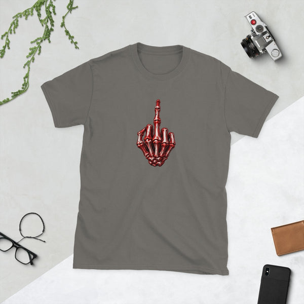 Red/White Skeleton Middle Finger, Unisex Cotton T-shirt - JonesTees