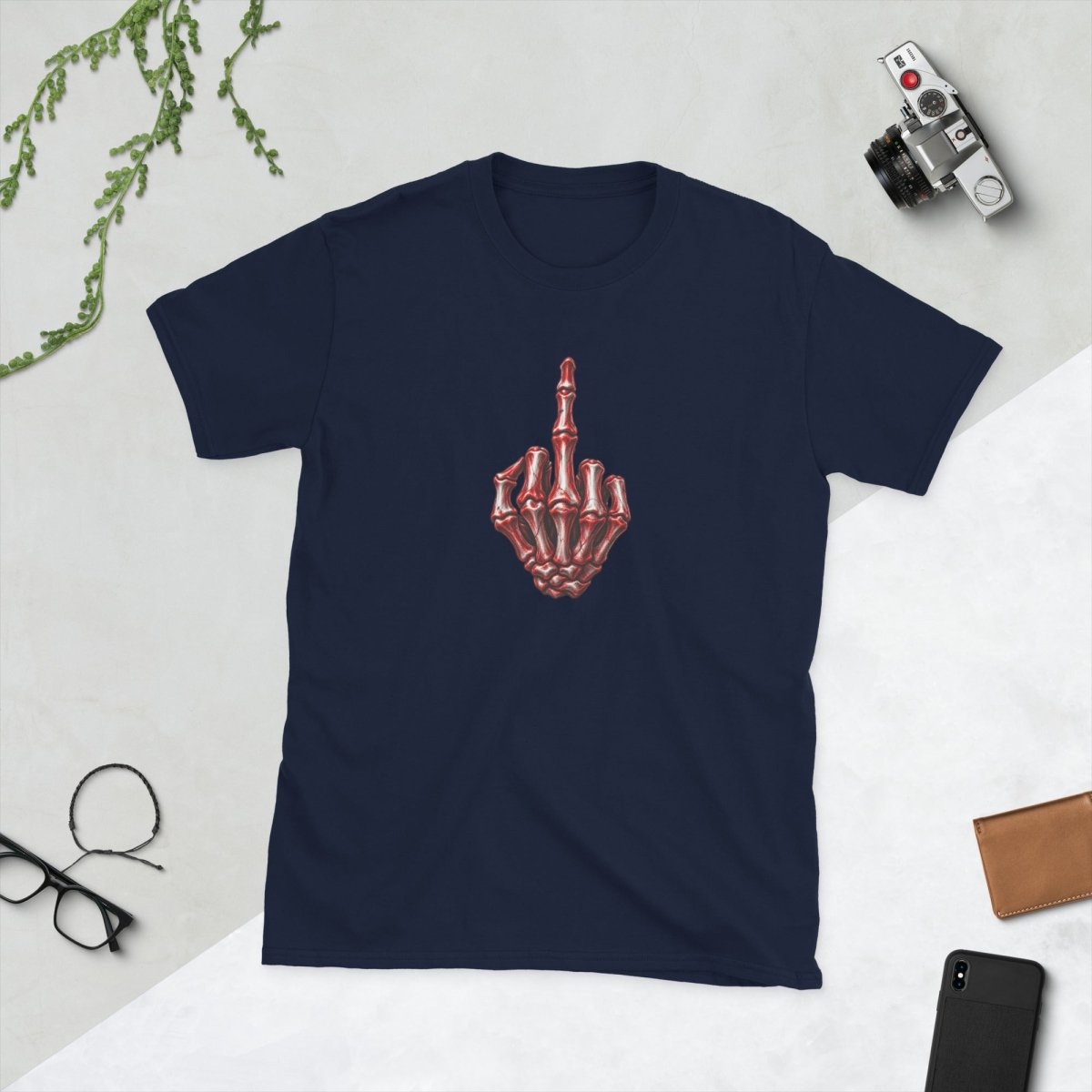 Red/White Skeleton Middle Finger, Unisex Cotton T-shirt - JonesTees