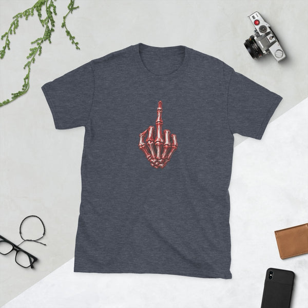 Red/White Skeleton Middle Finger, Unisex Cotton T-shirt - JonesTees