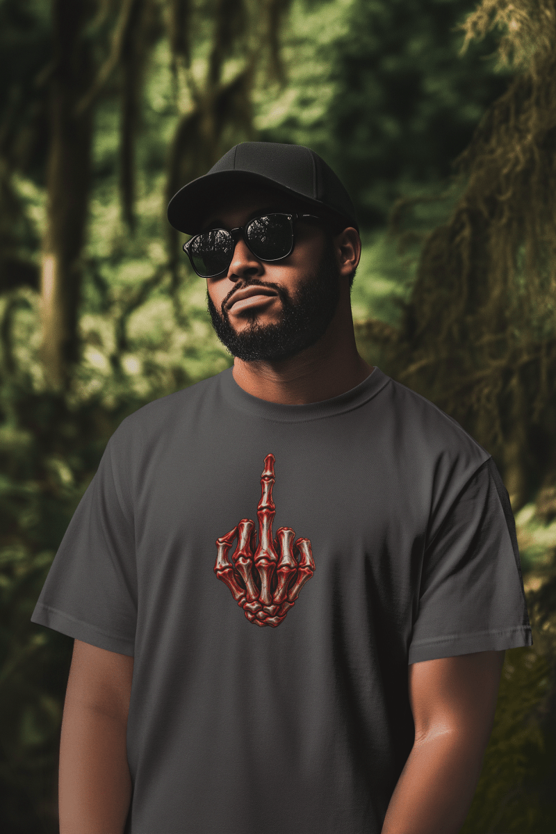 Red/White Skeleton Middle Finger, Unisex Cotton T-shirt - JonesTees