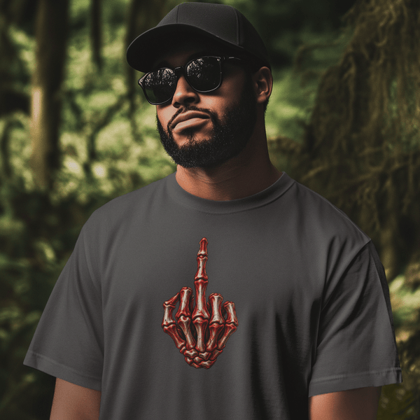 Red/White Skeleton Middle Finger, Unisex Cotton T-shirt - JonesTees