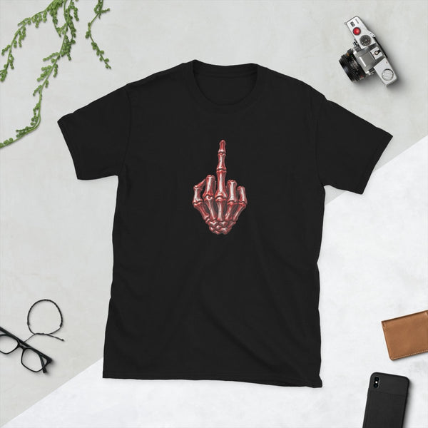 Red/White Skeleton Middle Finger, Unisex Cotton T-shirt - JonesTees