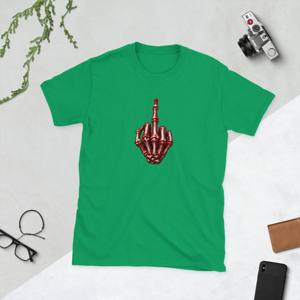Red/White Skeleton Middle Finger, Unisex Cotton T-shirt - JonesTees