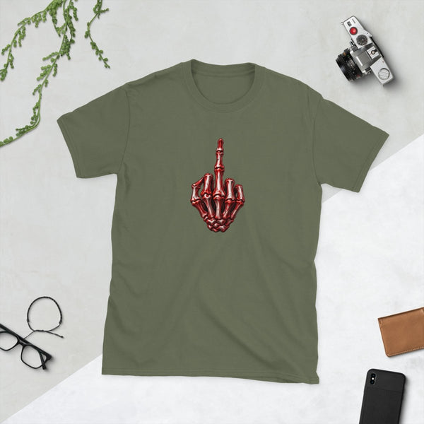 Red/White Skeleton Middle Finger, Unisex Cotton T-shirt - JonesTees