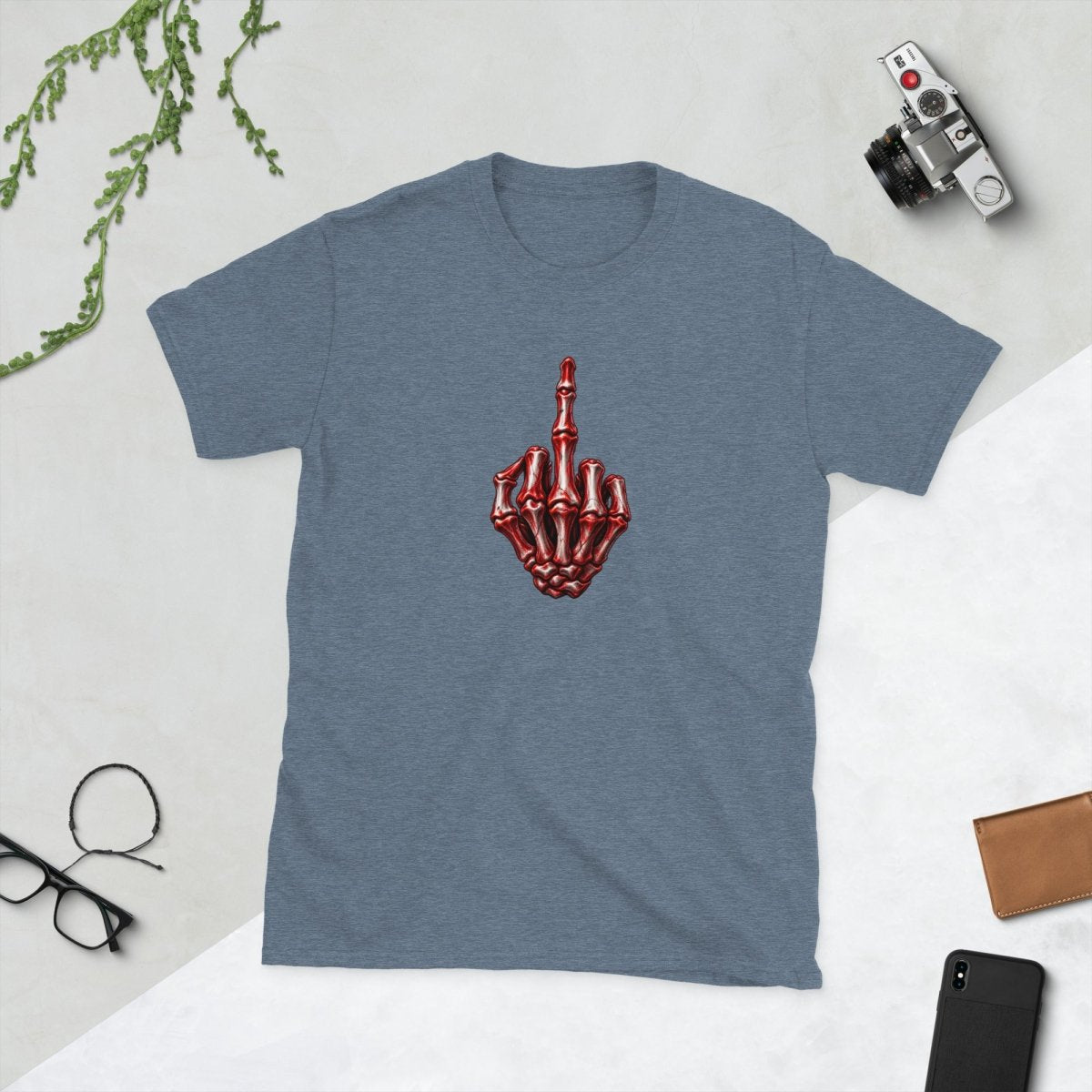 Red/White Skeleton Middle Finger, Unisex Cotton T-shirt - JonesTees