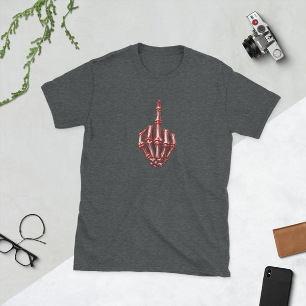 Red/White Skeleton Middle Finger, Unisex Cotton T-shirt - JonesTees